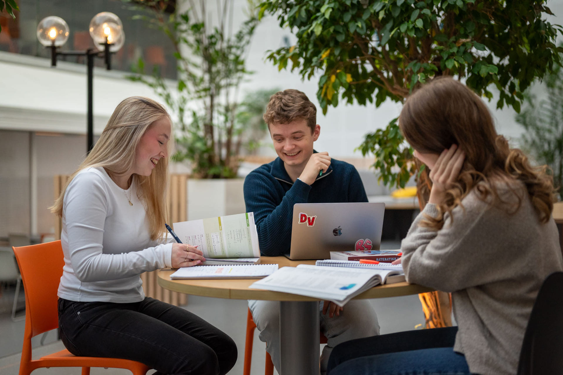 En gruppe elever jobber fokusert i studietid.