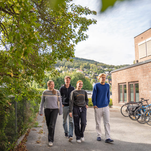 Elever går utenfor Akademiet VGS Drammen